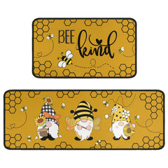 Bee Kitchen Rugs Set of 2 Cute Gnome Kitchen Mat Non-Slip Washable Bee Kitchen Decor Anti-Fatigue Floor Mat for Kitchen Sink Laundry Room 17x30+17x47 Inch Yellow